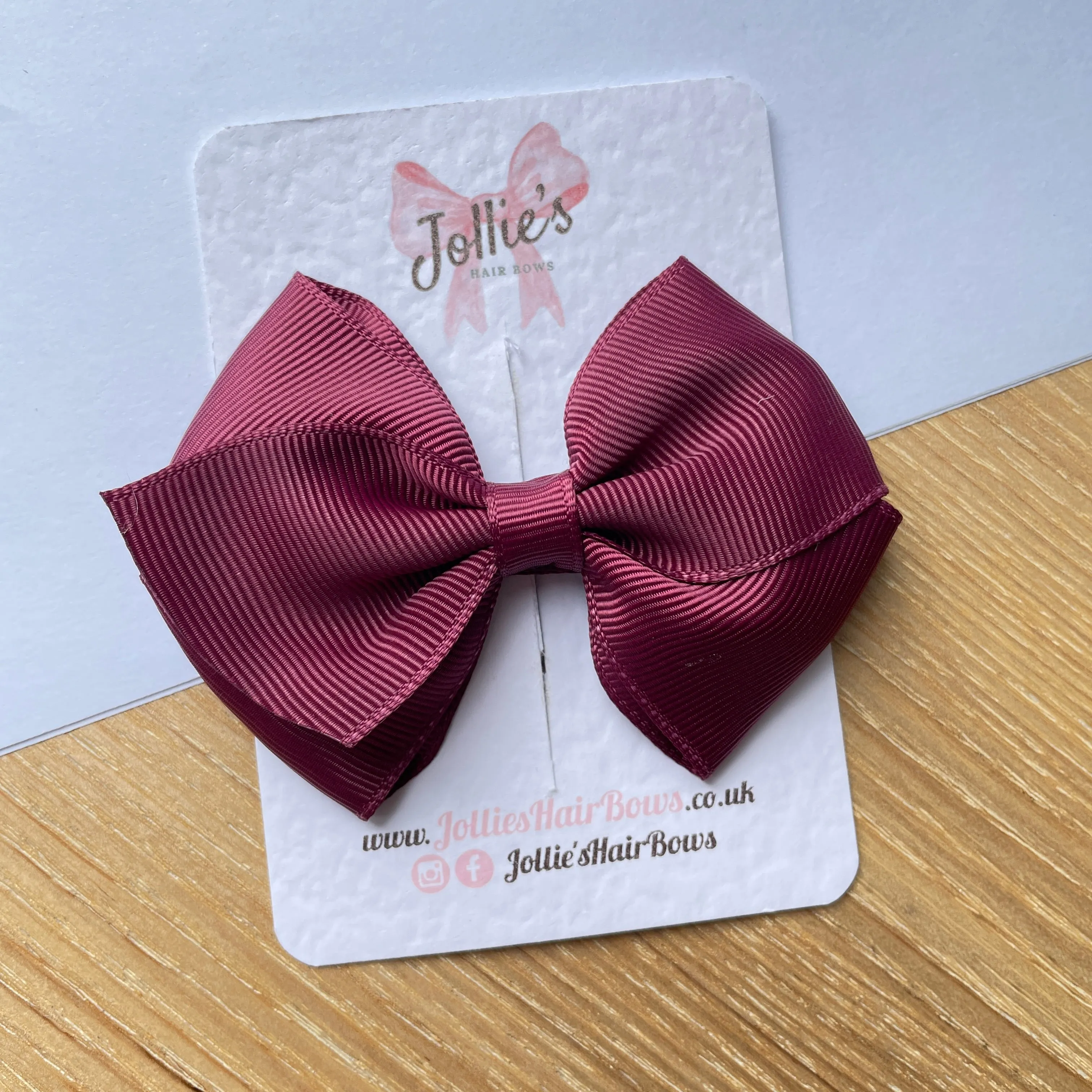 3.75inch Flat Bow with Clip - Burgundy