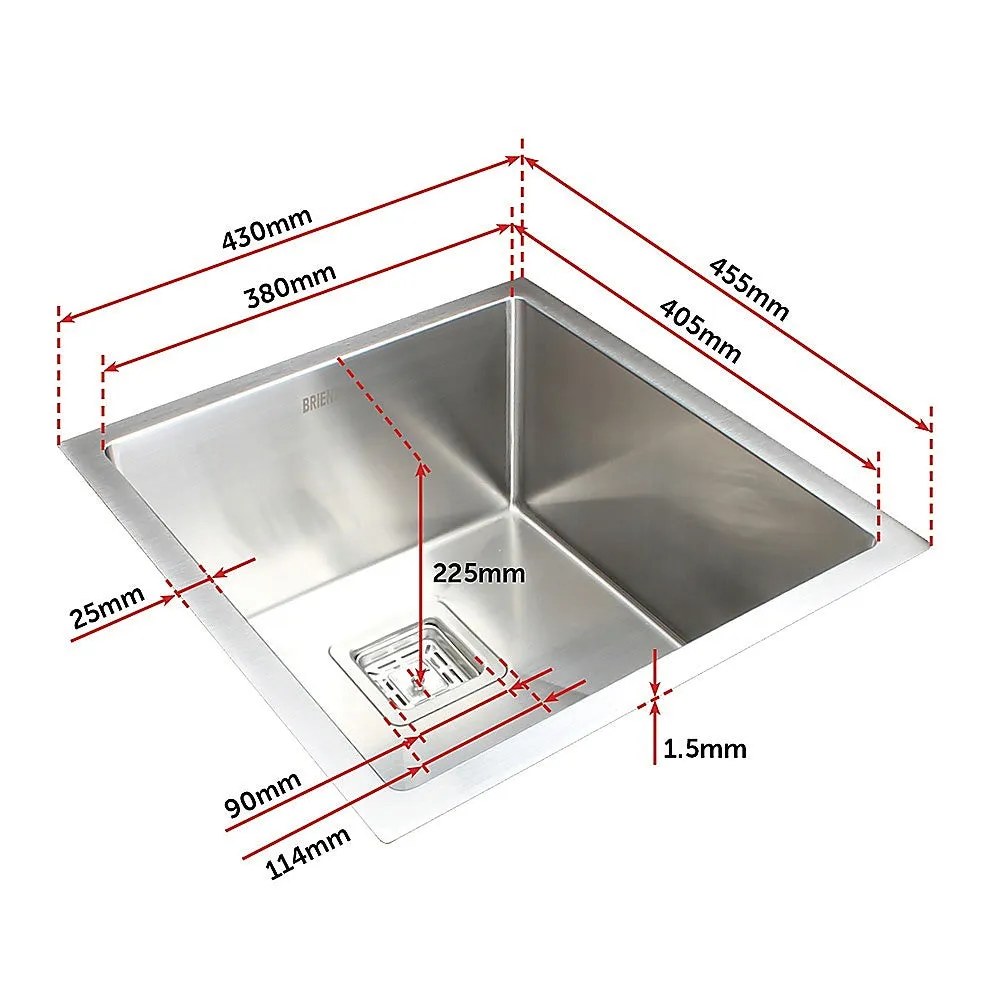 430x455mm Handmade 1.5mm Stainless Steel Undermount / Topmount Kitchen Sink | Square Waste