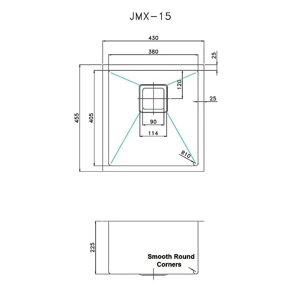 430x455mm Handmade 1.5mm Stainless Steel Undermount / Topmount Kitchen Sink | Square Waste