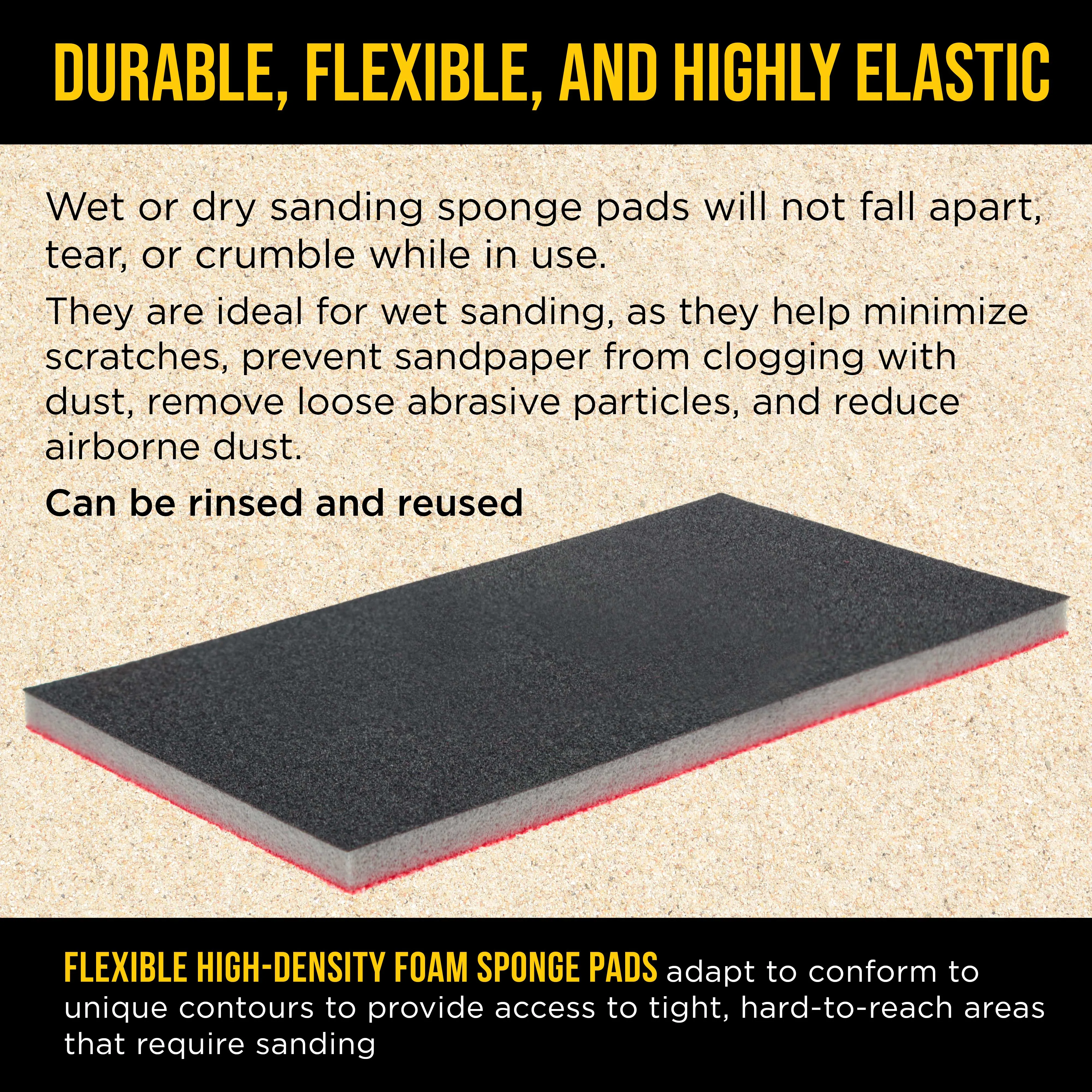 800 Grit 5" x 2-3/4" Sanding Sponges, Box of 10 - Performance Hook & Loop Wet or Dry Flexible Sandpaper Sponge Pads - For Hand Sanding Blocks, Palm Sanders - Polish Metal, Auto Paint, Wood