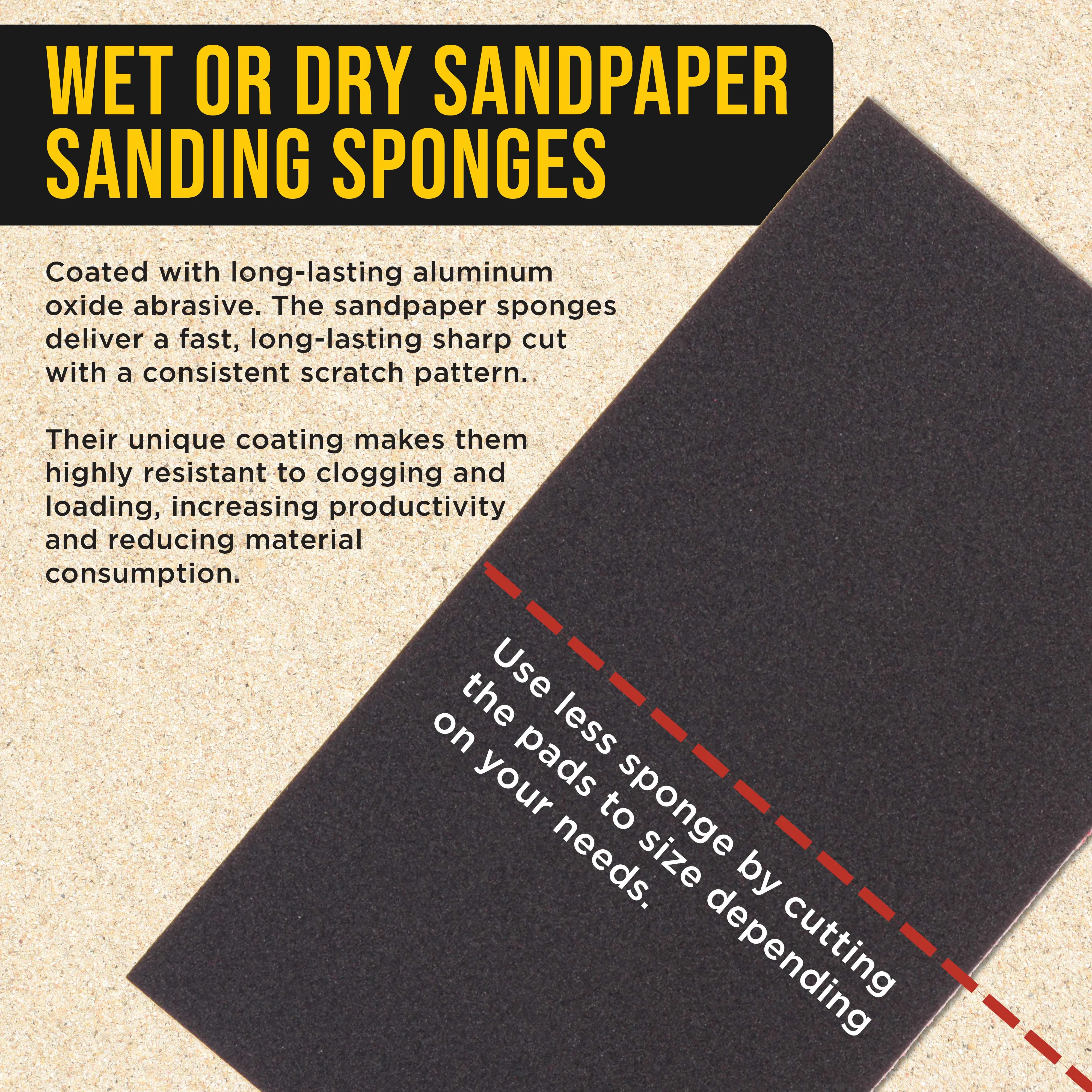 800 Grit 5" x 2-3/4" Sanding Sponges, Box of 10 - Performance Hook & Loop Wet or Dry Flexible Sandpaper Sponge Pads - For Hand Sanding Blocks, Palm Sanders - Polish Metal, Auto Paint, Wood