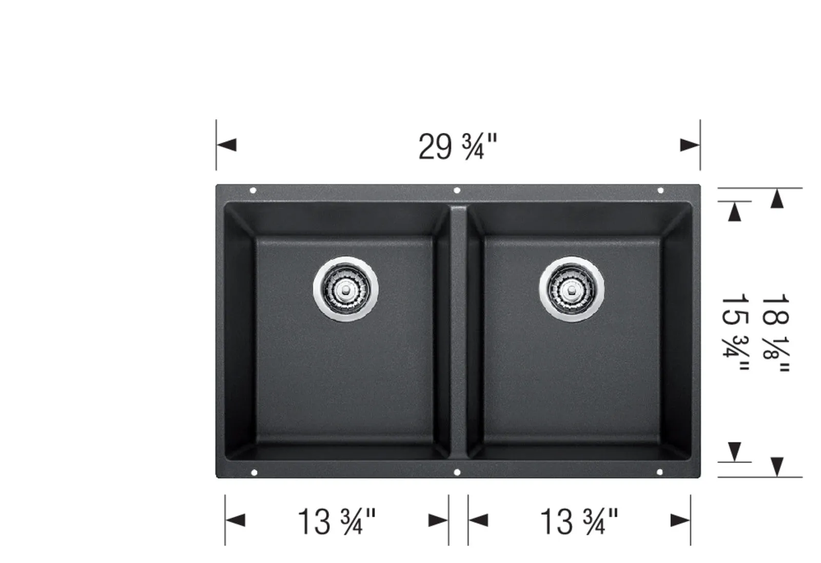 BLANCO - PRECIS U 2 BOWL UNDERMOUNT SILGRANIT SINK - CINDER