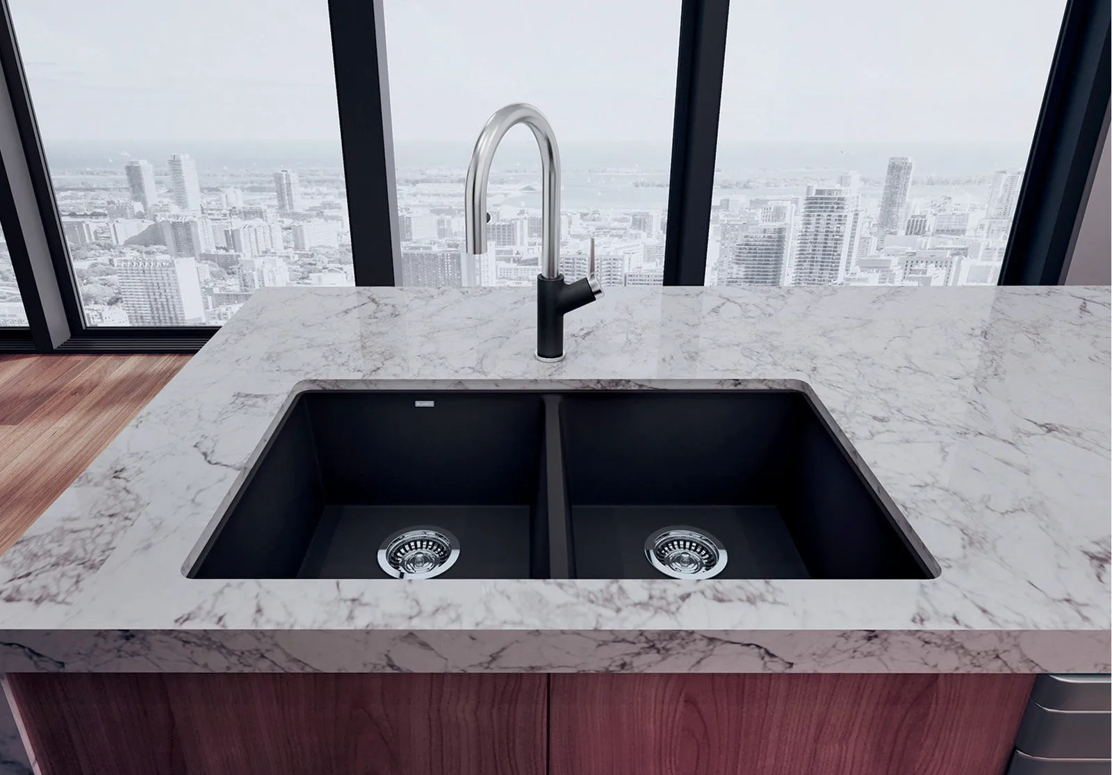 BLANCO - PRECIS U 2 BOWL UNDERMOUNT SILGRANIT SINK - CINDER