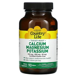 Country Life, CAL-MAG-POTASSIUM 500/500/99 TARGET MINS, 90 Tablets