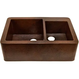 Farmhouse 60/40 Copper Kitchen Sink, TCK-005AN