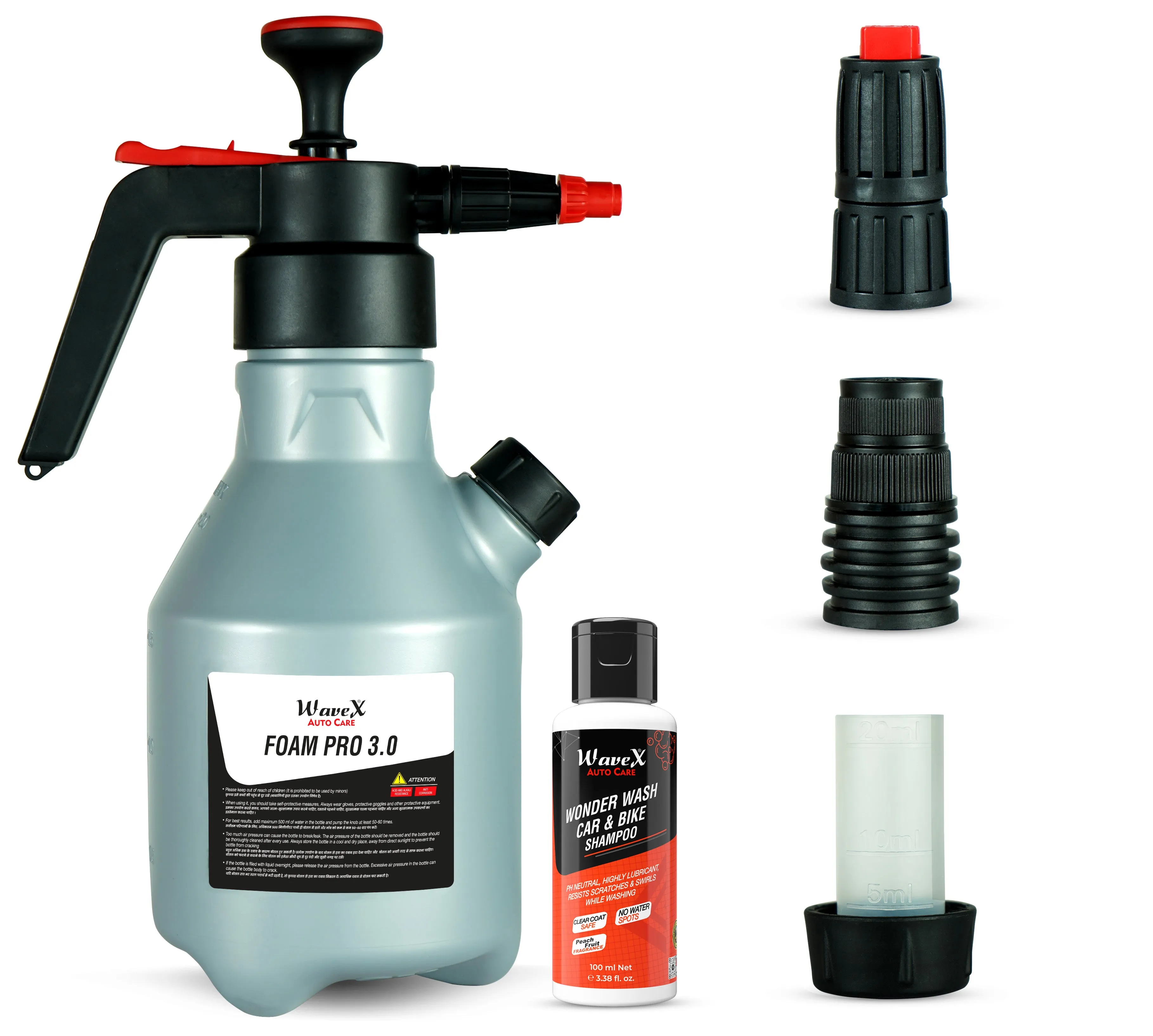 Foam Sprayer For Car & Bike  Foam Pro 3.0 with Additional Cap, 3 Nozzles, Free Shampoo, Portable, No Electricity Required  Generates Long Lasting Thick Foam Spray