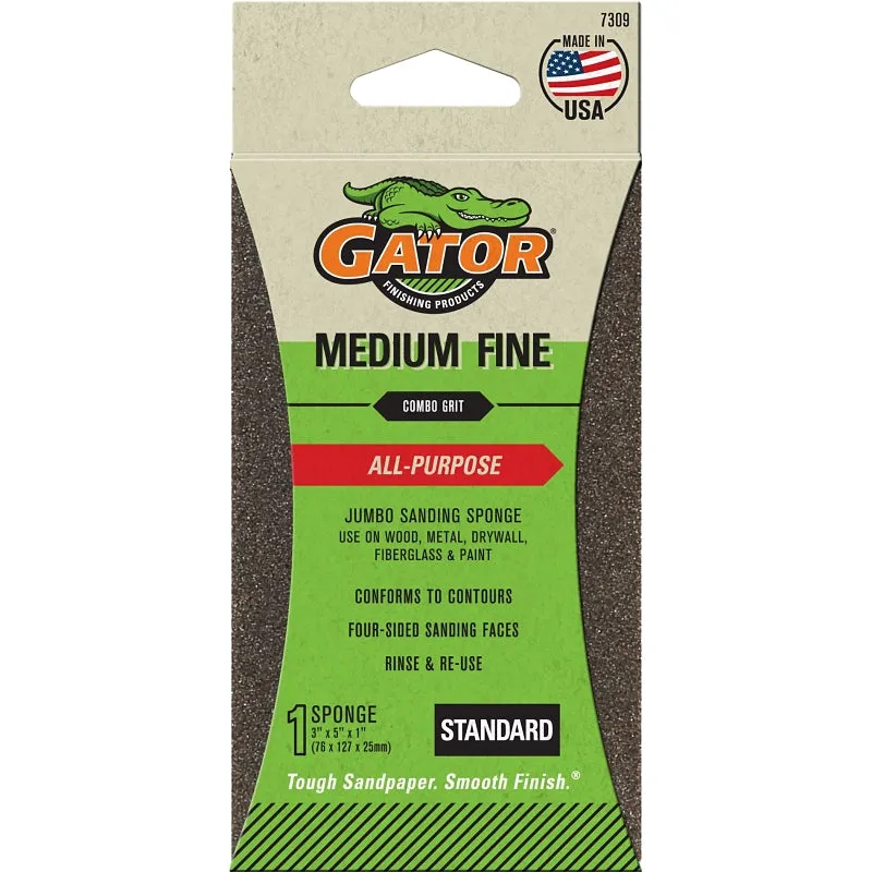 Gator 7309 Sanding Sponge, 5 in L, 3 in W, Fine, Medium, Aluminum Oxide Abrasive :EA: QUANTITY: 1