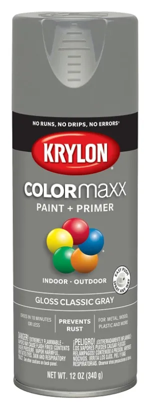 Krylon K05513007 Enamel Spray Paint, Gloss, Classic Gray, 12 oz, Can :CAN: QUANTITY: 1