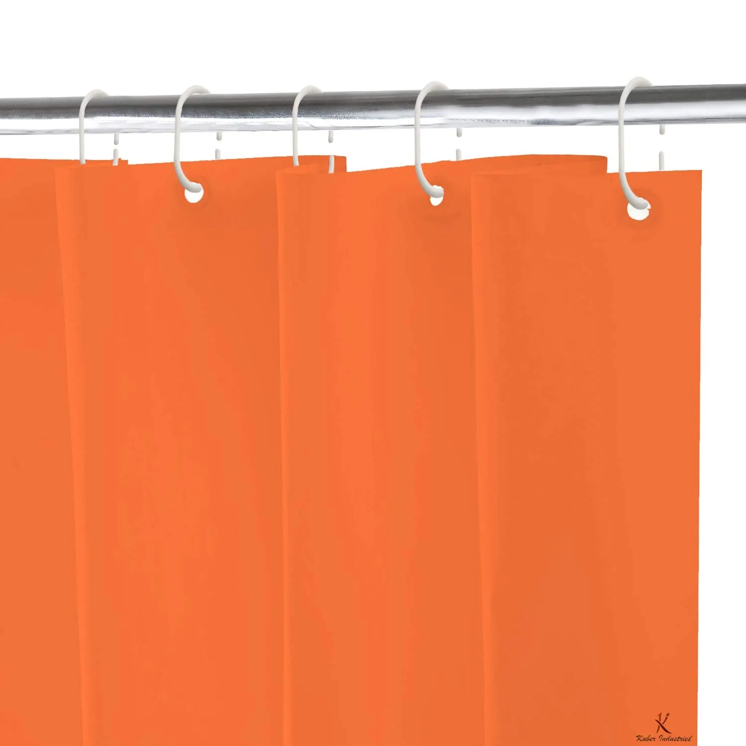 Kuber Industries 2 Pieces PEVA Shower Curtain Liner, Heavy Duty Plastic Shower Curtain with Hooks for Bathroom, Bathtub, 70" x 80", Orange & White-KUBMART11568