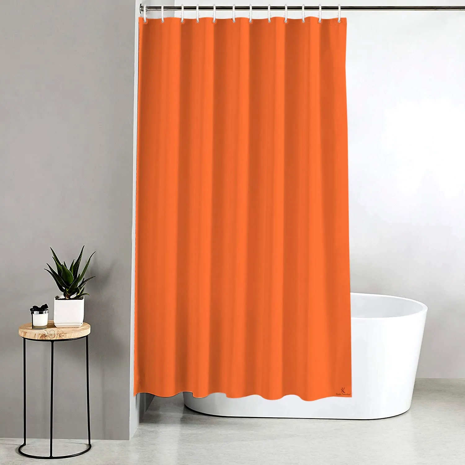 Kuber Industries 2 Pieces PEVA Shower Curtain Liner, Heavy Duty Plastic Shower Curtain with Hooks for Bathroom, Bathtub, 70" x 80", Orange & White-KUBMART11568