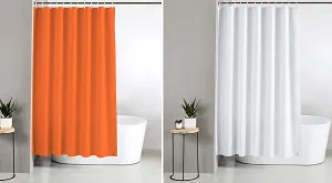 Kuber Industries 2 Pieces PEVA Shower Curtain Liner, Heavy Duty Plastic Shower Curtain with Hooks for Bathroom, Bathtub, 70" x 80", Orange & White-KUBMART11568