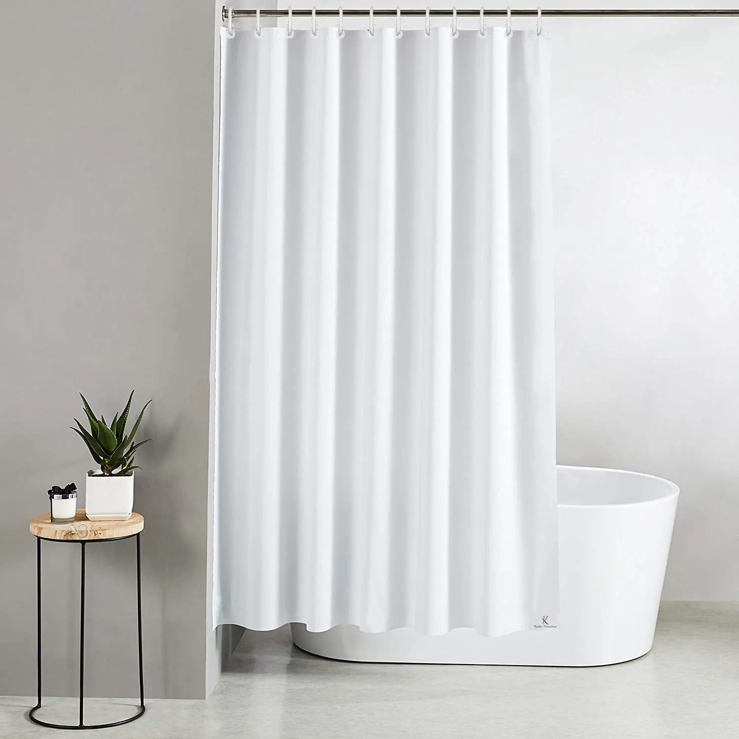 Kuber Industries 2 Pieces PEVA Shower Curtain Liner, Heavy Duty Plastic Shower Curtain with Hooks for Bathroom, Bathtub, 70" x 80", Orange & White-KUBMART11568