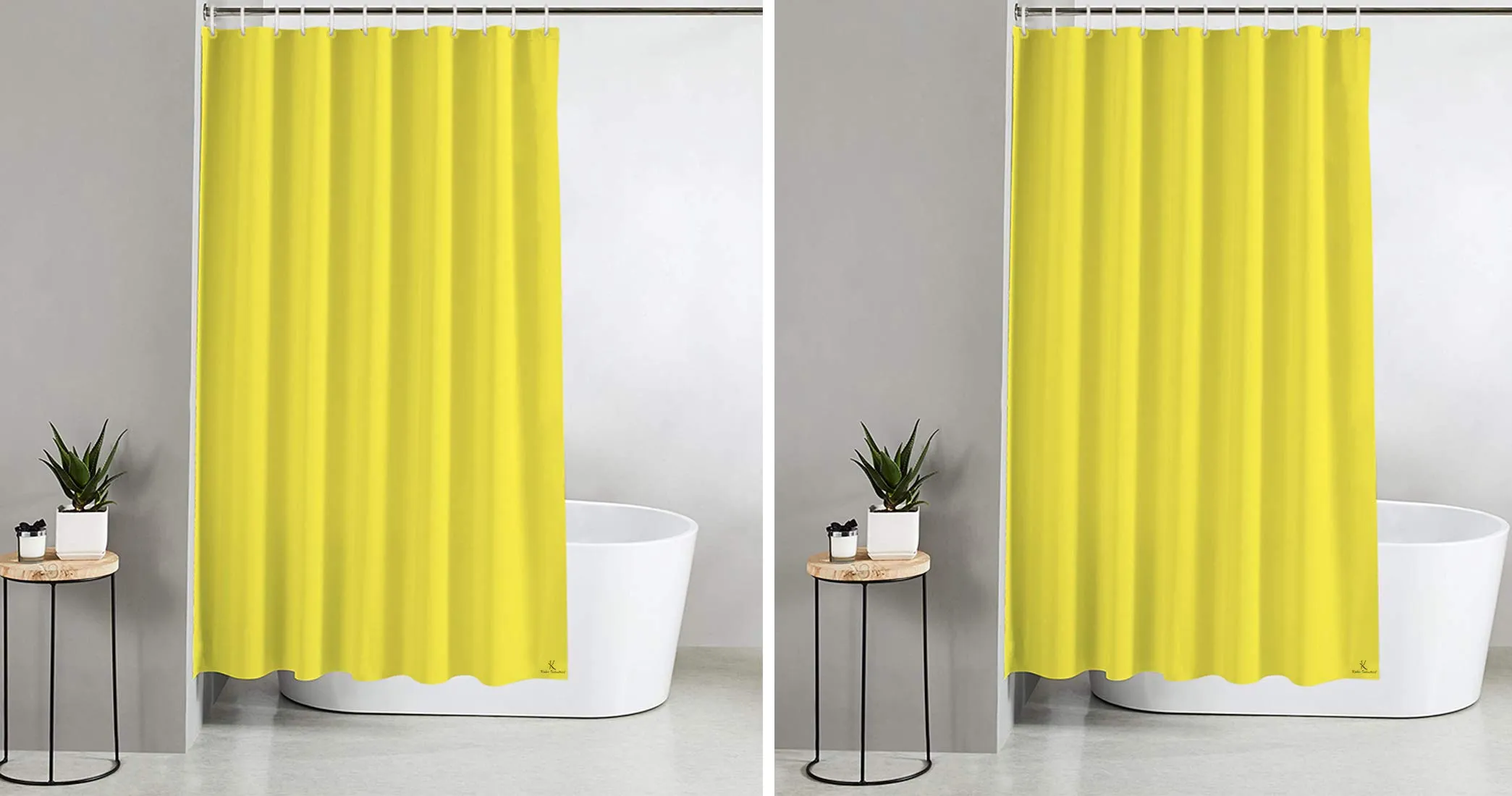 Kuber Industries 2 Pieces PEVA Shower Curtain Liner, Heavy Duty Plastic Shower Curtain with Hooks for Bathroom, Bathtub, 70" x 80", Yellow-KUBMART11534