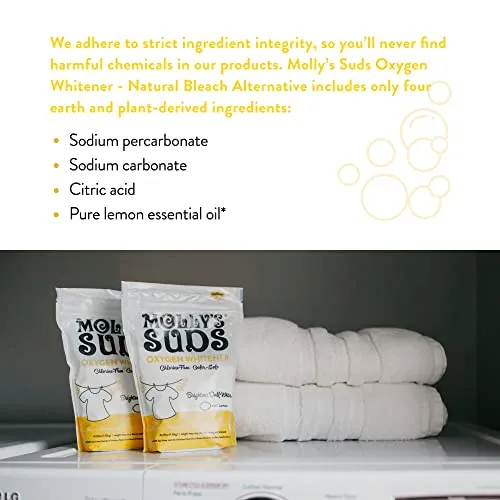 Molly's Suds Natural Oxygen Whitener | Natural Bleach Alternative, Plant-Derived Ingredients | Whitens Brights and Brightens Colors (Pure Lemon Essential Oil - 79 oz)
