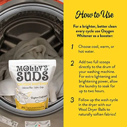 Molly's Suds Natural Oxygen Whitener | Natural Bleach Alternative, Plant-Derived Ingredients | Whitens Brights and Brightens Colors (Pure Lemon Essential Oil - 79 oz)