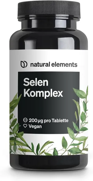 Natural Elements Selenium Complex | 365 Vegan Tablets | High-Dose Dual-Source (Sodium Selenite & Selenomethionine) | Gluten & GMO-Free | Made in Germany