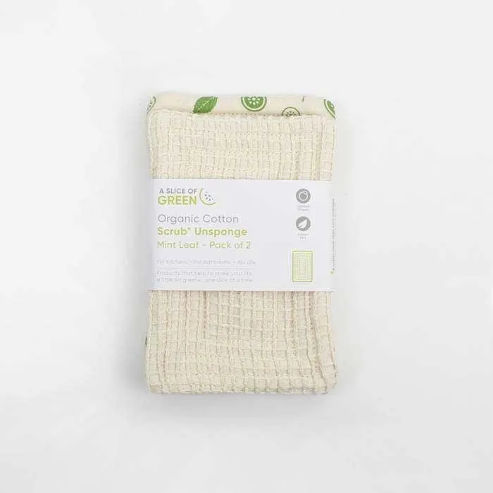 Organic Cotton 'Scrub' Unsponge - Mint Leaf - Pack Of 2