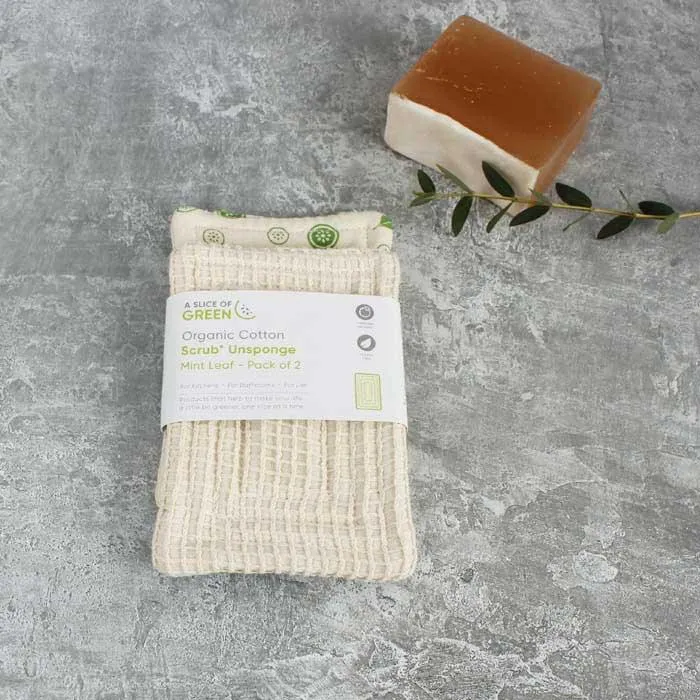 Organic Cotton 'Scrub' Unsponge - Mint Leaf - Pack Of 2