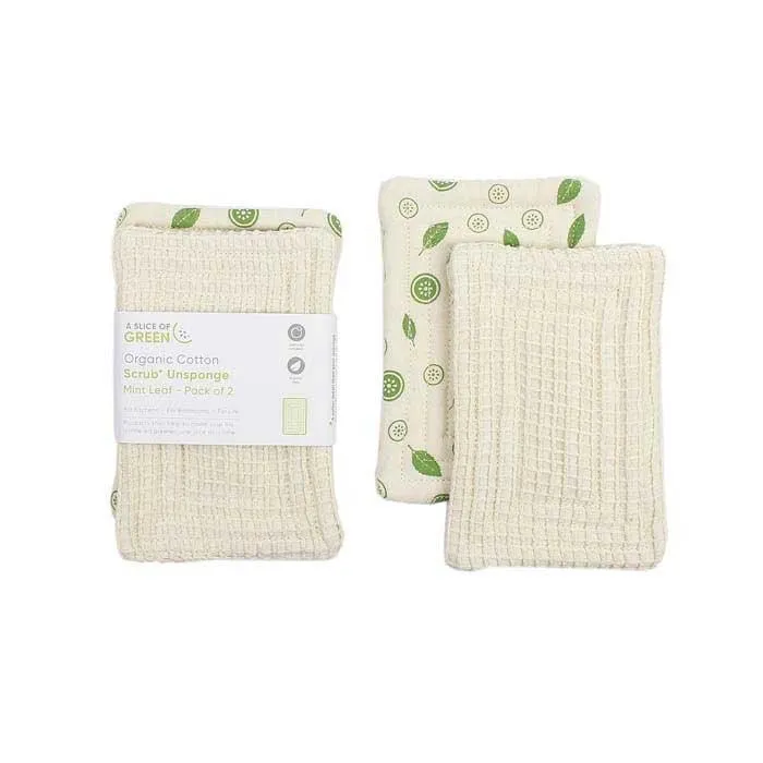 Organic Cotton 'Scrub' Unsponge - Mint Leaf - Pack Of 2