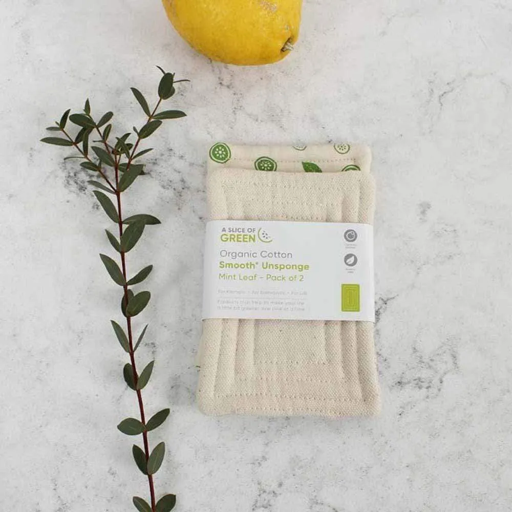 Organic Cotton 'Smooth' Unsponge - Mint Leaf - Pack of 2