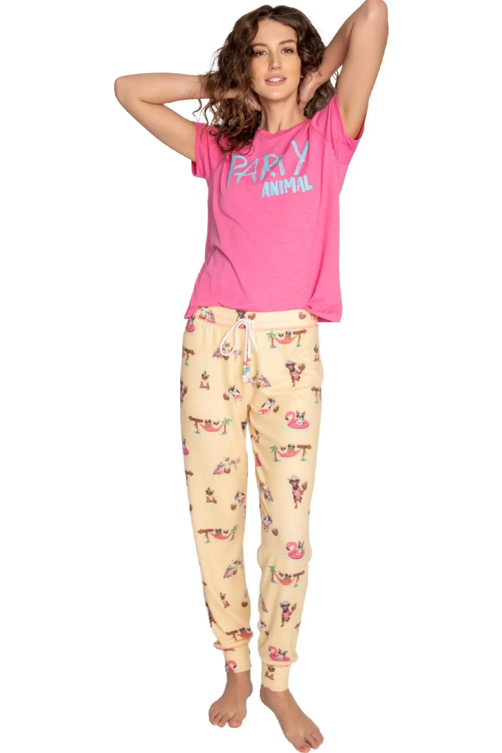 PJ Salvage Spring Break Dogs Short Sleeve Top RHSBT-HOT PINK