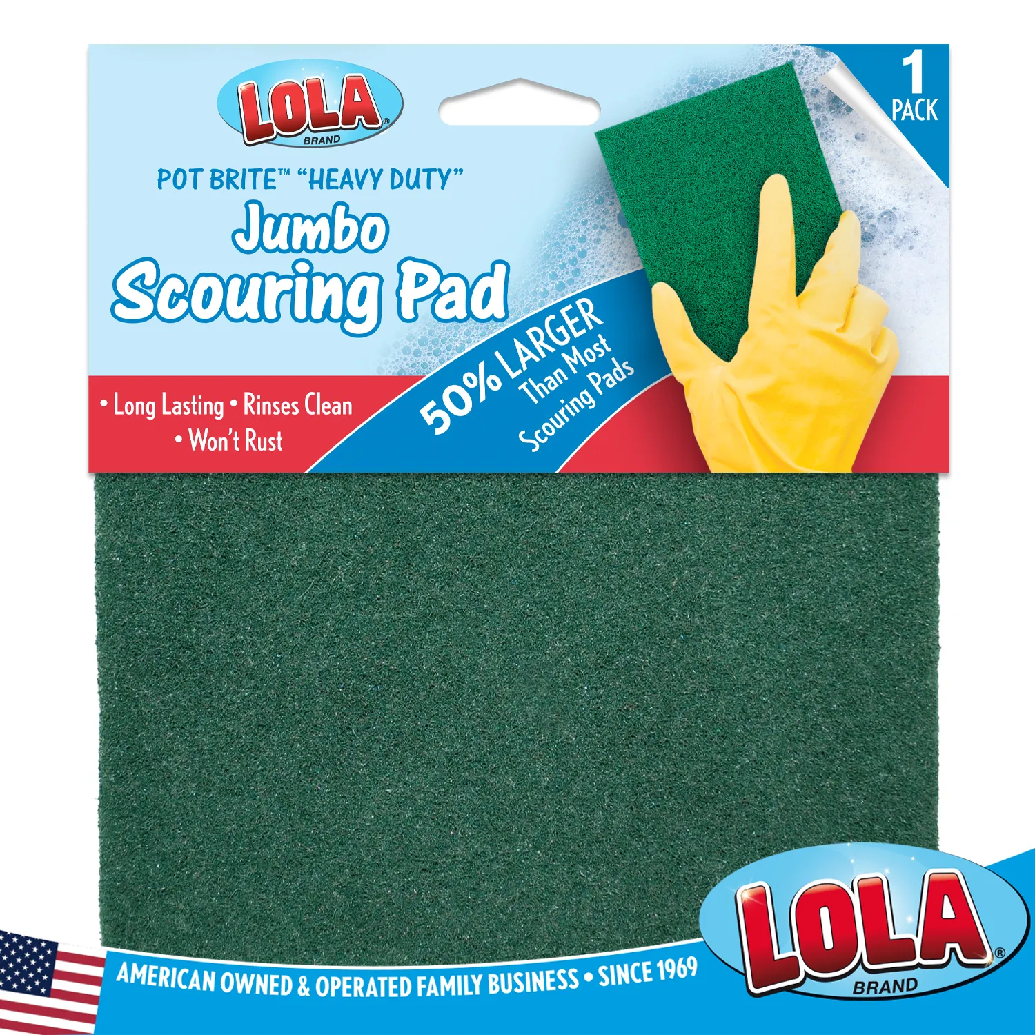 Pot Brite™ Jumbo Scouring Pad, 6"x6" w/ Heavy Duty Fiber