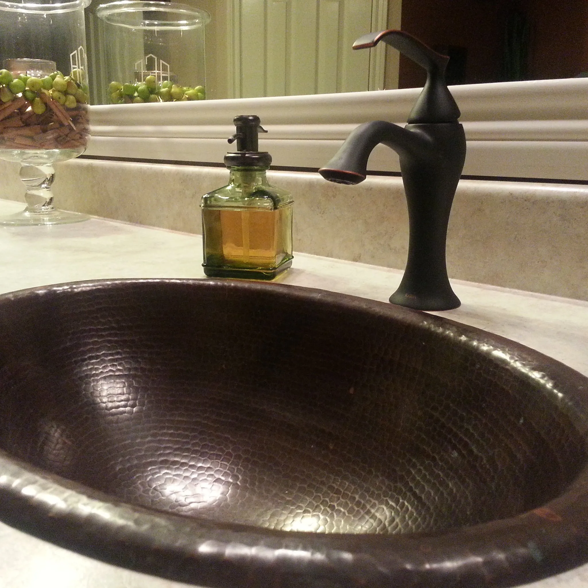 Small Oval Copper Drop-in Bath Sink in Antique TCU-005AN
