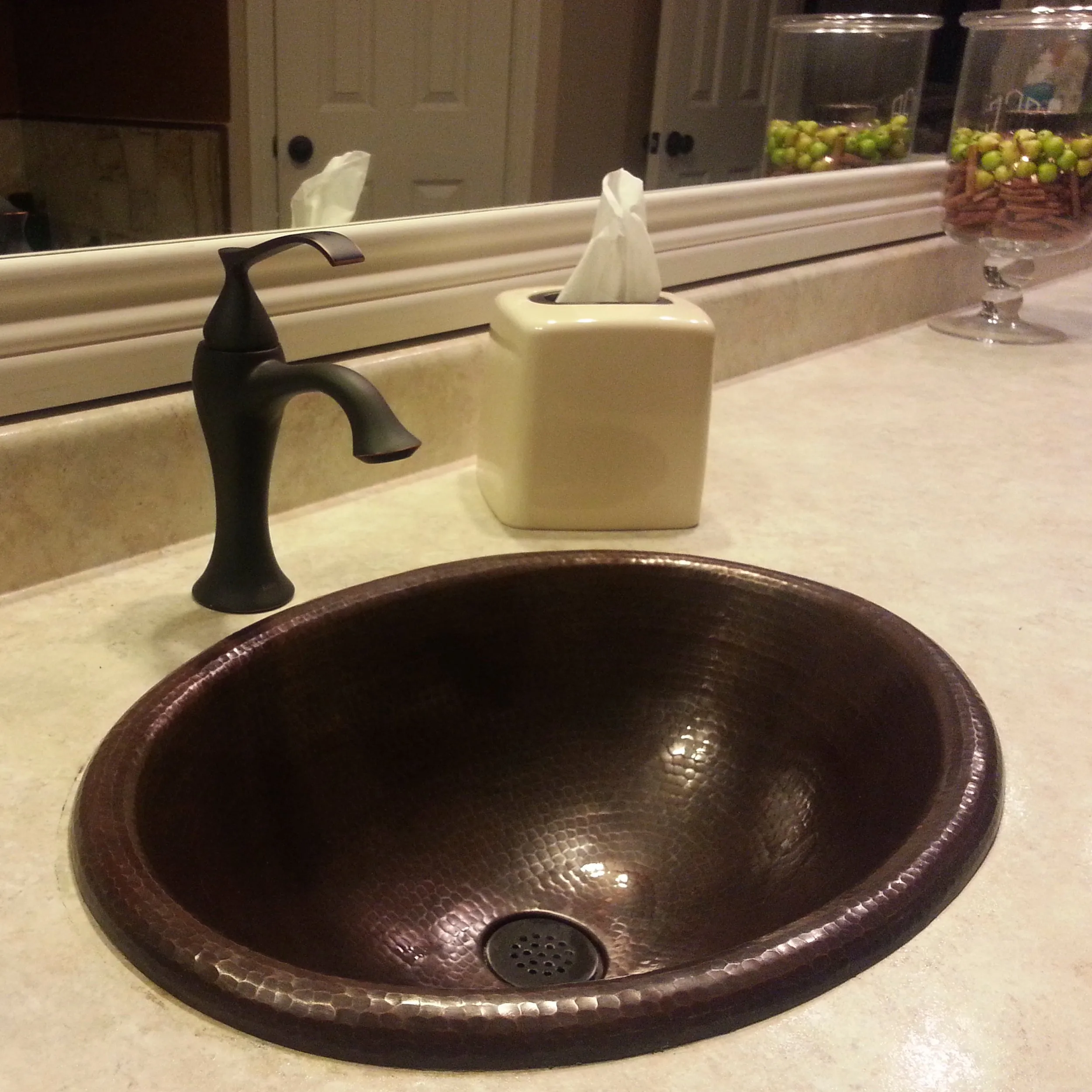 Small Oval Copper Drop-in Bath Sink in Antique TCU-005AN