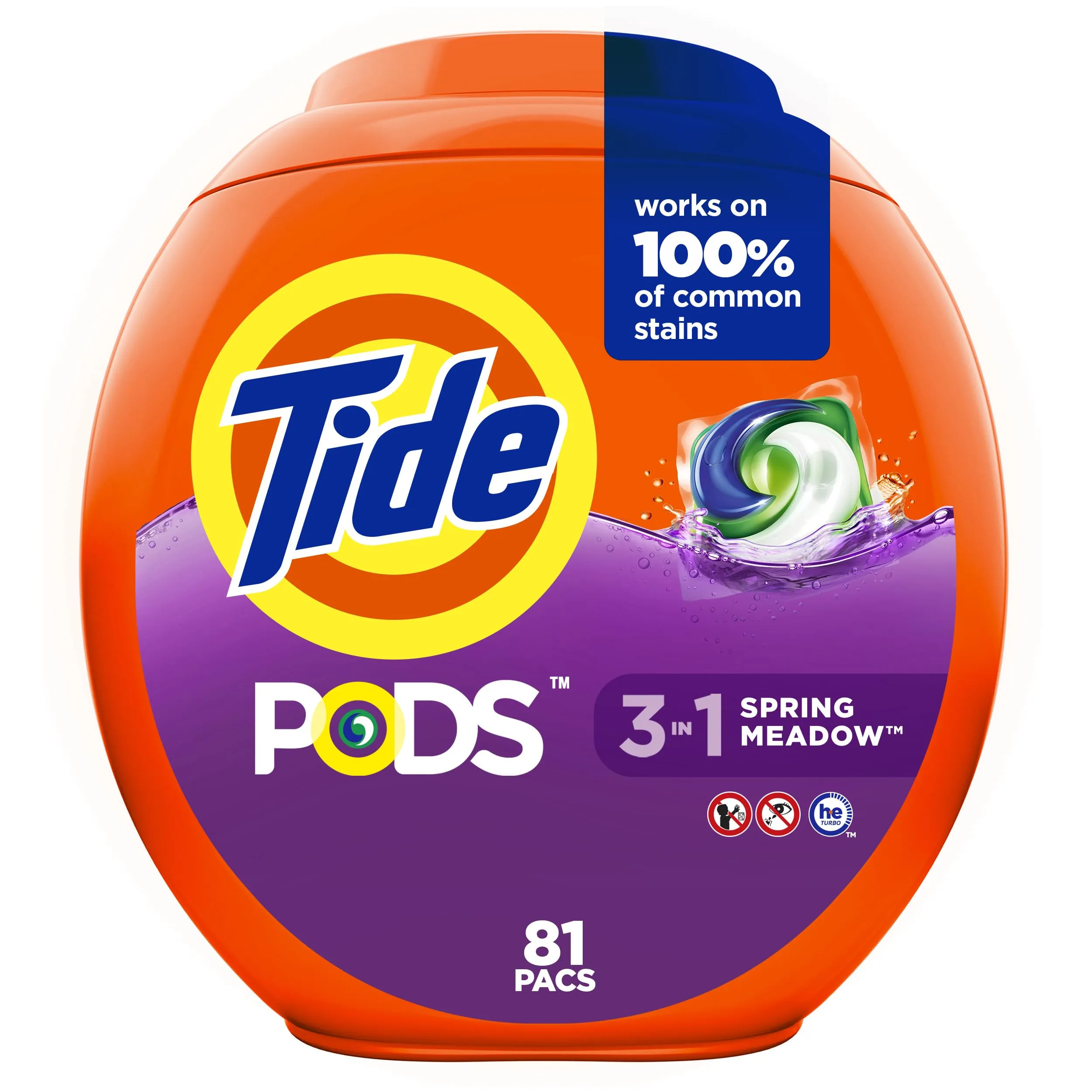 Tide Pods He Turbo Laundry Detergent Packs, Spring Meadow, 81 Count