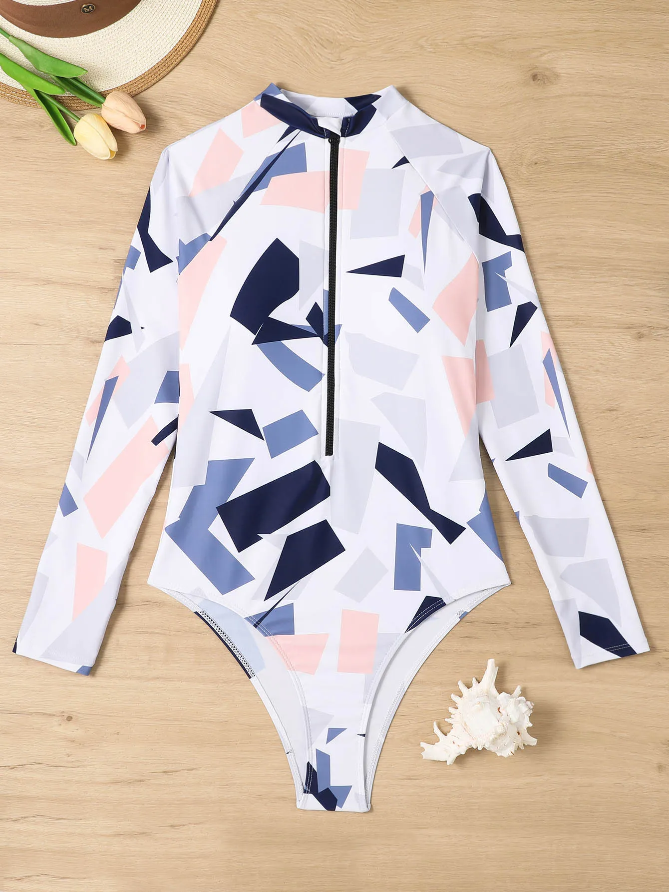 Women's Printed Long Sleeve One Piece Swimsuit in Multiple Colors UPF50  Rash Guard