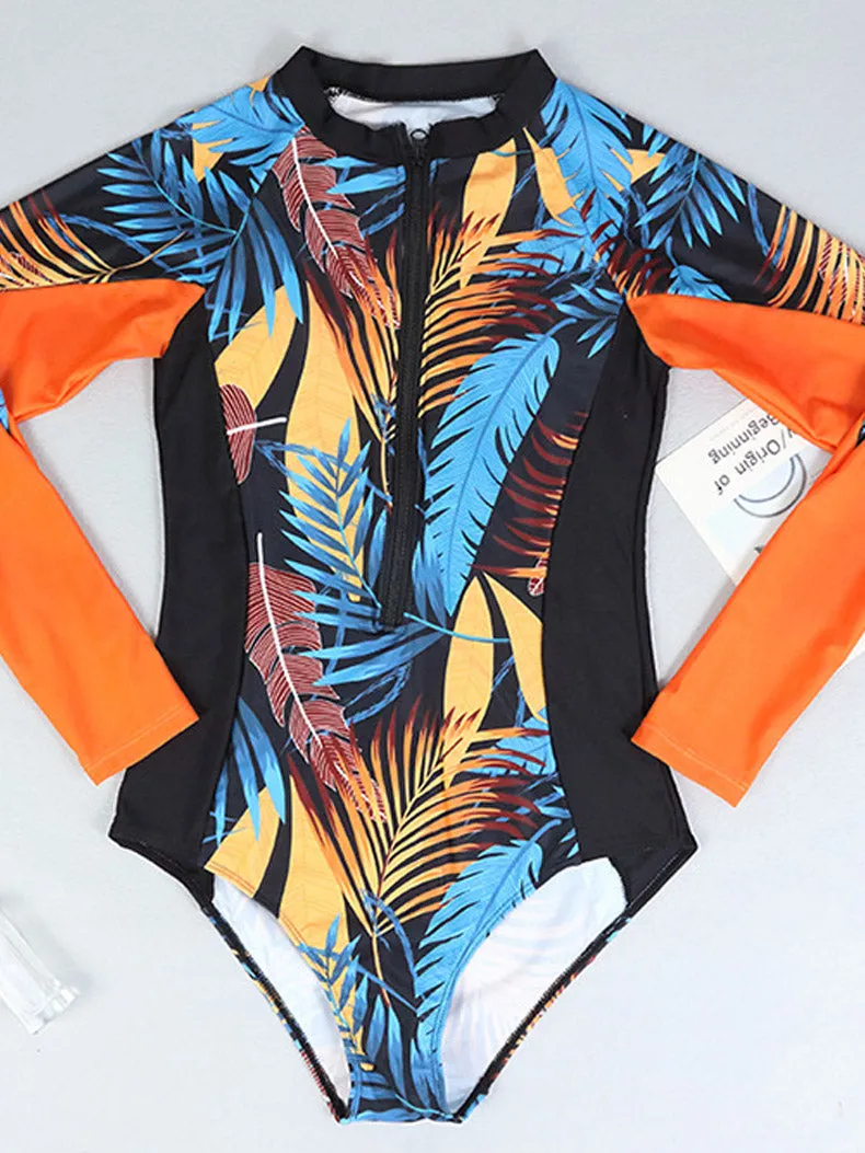 Women's Printed Long Sleeve One Piece Swimsuit in Multiple Colors UPF50  Rash Guard
